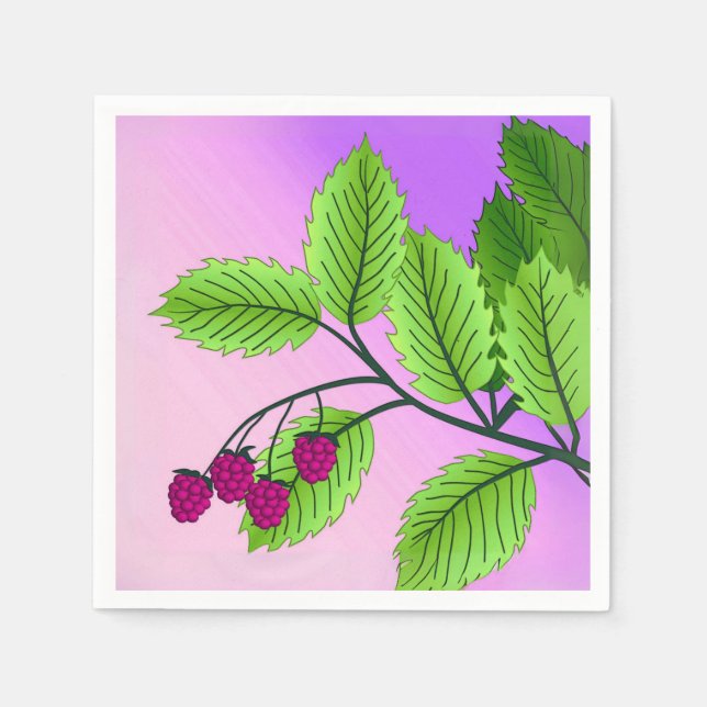 Serviette En Papier Framboises sur une branche (Devant)