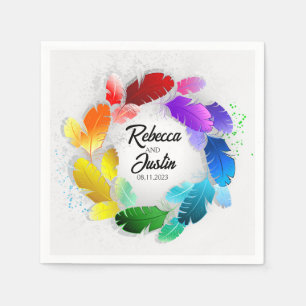 Serviette En Papier Frame Rainbow Feathers Floral Modern Boho