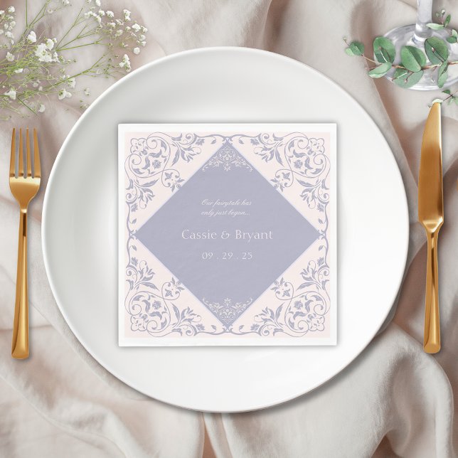 Serviette En Papier Français Lilac Purple Regency Era Mariage officiel (Elegant blush pink and lavender purple victorian regency era chinoiserie french lilac wedding decor)