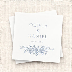 Serviette En Papier Français Victorien Dusty Bleu Mariage Orné Floral
