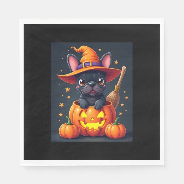 Serviette En Papier Française Bulldog sorcière Citrouille Halloween Ho (Devant)