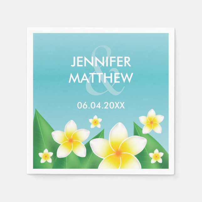 Serviette En Papier Frangipani Blanc Avec Mariage Tropical Feuille (Devant)