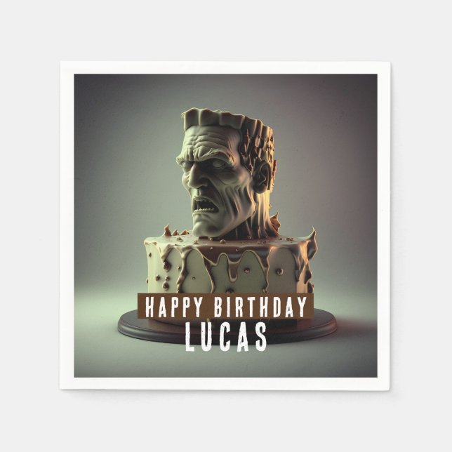 Serviette En Papier Frankenstein Head Anniversaire Gâteau au chocolat  (Devant)