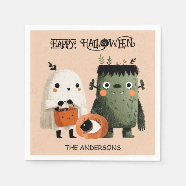 Serviette En Papier Frankenstein Monster & Ghost Éffrayant Cute Hallow (Devant)