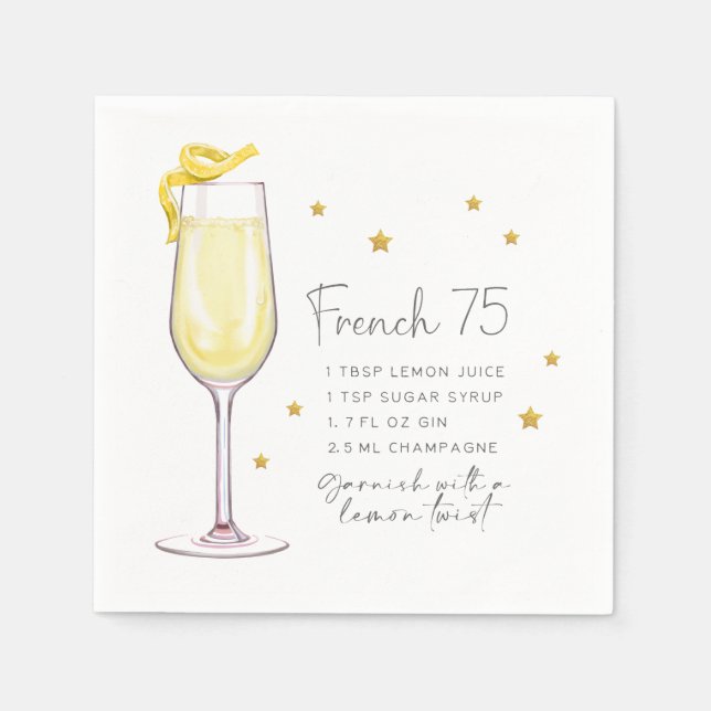Serviette En Papier French 75 Cocktail à la recette (Devant)