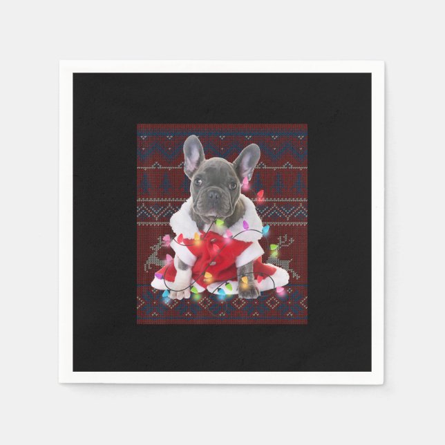 Serviette En Papier French bulldog Christmas Lights Ugly Sweater Dog (Devant)