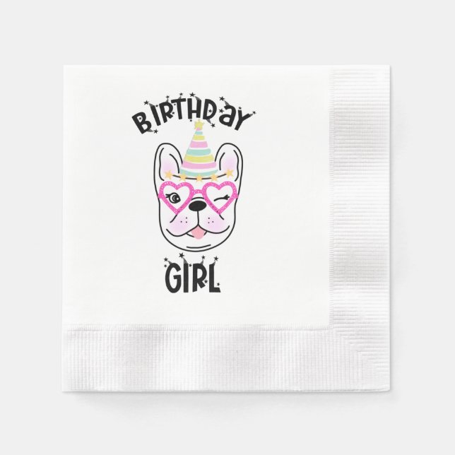 Serviette En Papier French Bulldog Frenchie Anniversaire Thème (Devant)