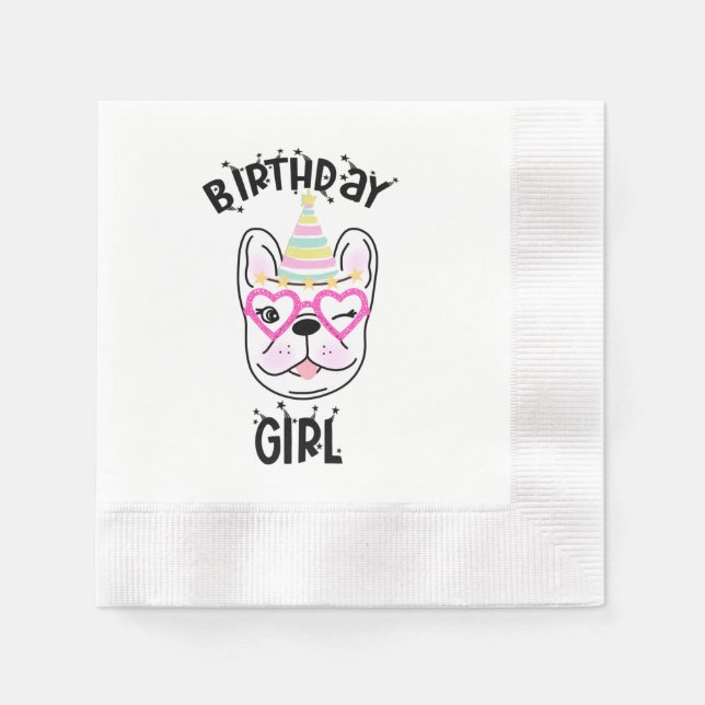 Serviette En Papier French Bulldog Frenchie Anniversaire Thème (Devant)