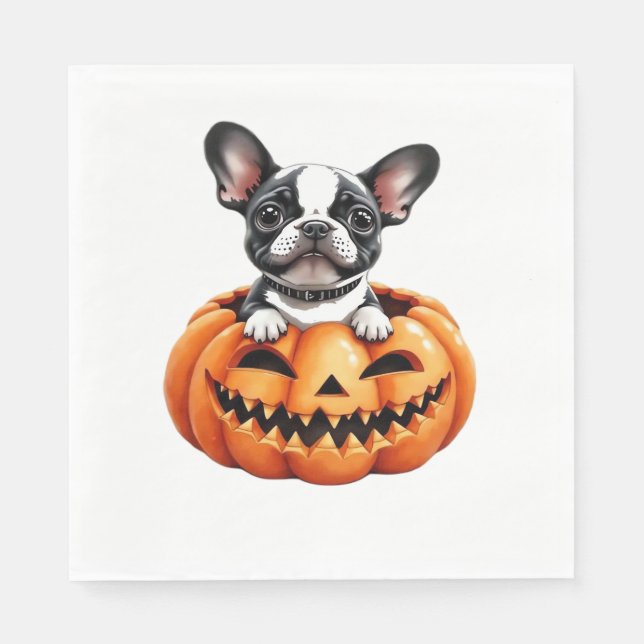 Serviette En Papier French Bulldog Happy Halloween Classique citrouill (Devant)