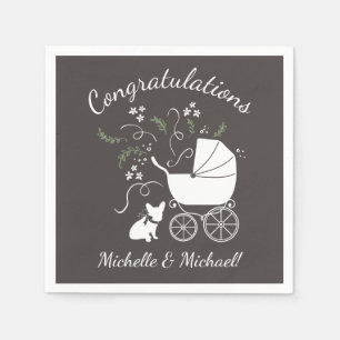 Serviette En Papier French Bulldog Theme Party - Baby shower neutre
