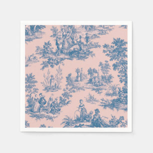 Serviette En Papier French toile de jouy bleu rose élégant découpage