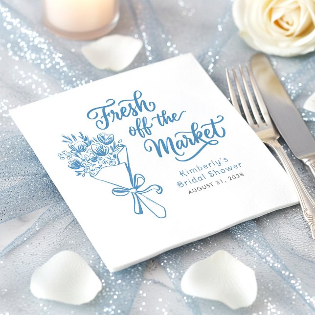 Serviette En Papier Fresh Off The Market Dusty Blue Bridal Shower (Fresh Off The Market Whimsical Hand Drawn Floral Bridal Shower Invitations)