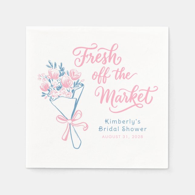 Serviette En Papier Fresh Off The Market Dusty Pink Blue Bridal Shower (Devant)