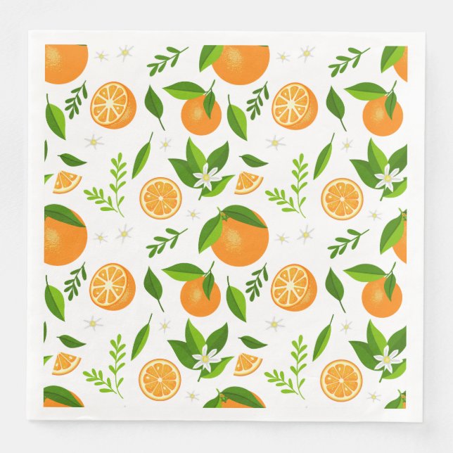 Serviette En Papier Fresh oranges with flowers and leaves (Devant)