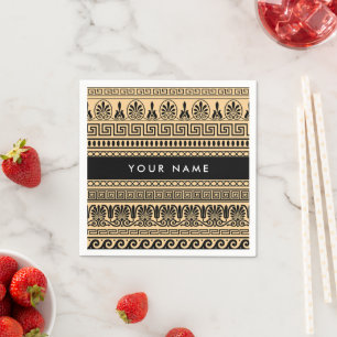 Serviette En Papier Fret grec, Clé de méandre mixte, Brown, Votre Nom