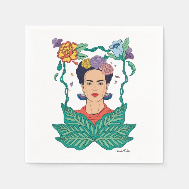 Serviette En Papier Frida Kahlo Graphisme du cadre floral (Devant)