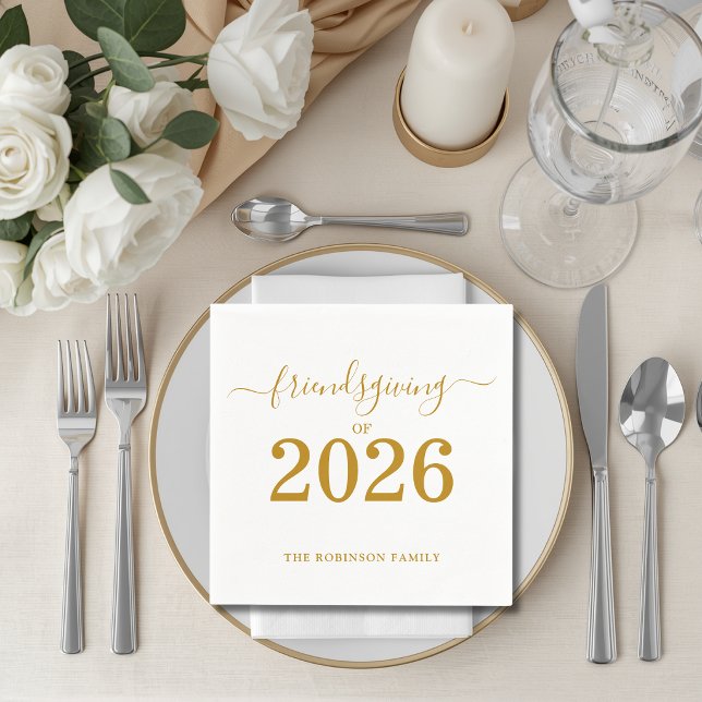 Serviette En Papier Friendsgiving de 2026 écriture dorée de thanksgivi (Créateur téléchargé)