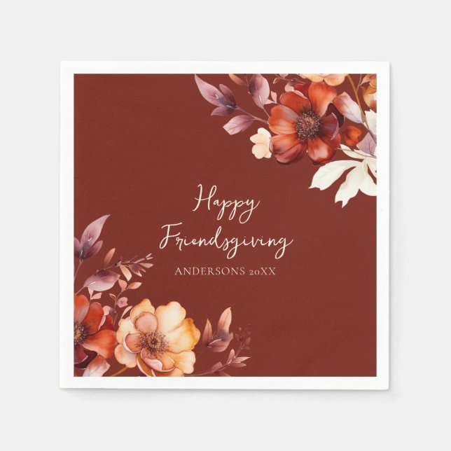 Serviette En Papier Friendsgiving Floral Moderne  (Devant)