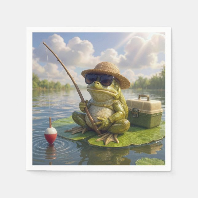 Serviette En Papier Frog Fishing From a Lily Pad (Devant)