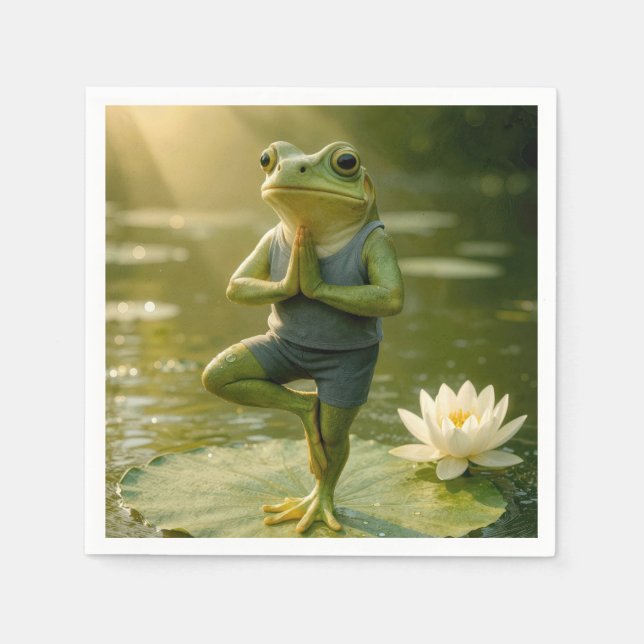 Serviette En Papier Frog In a Yoga Tree Pose (Devant)