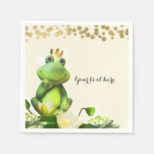 Serviette En Papier Frog Prince Vert et Or Fête de Bébé Personnalisée