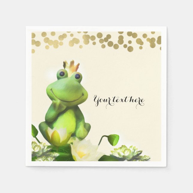 Serviette En Papier Frog Prince Vert et Or Fête de Bébé Personnalisée (Devant)