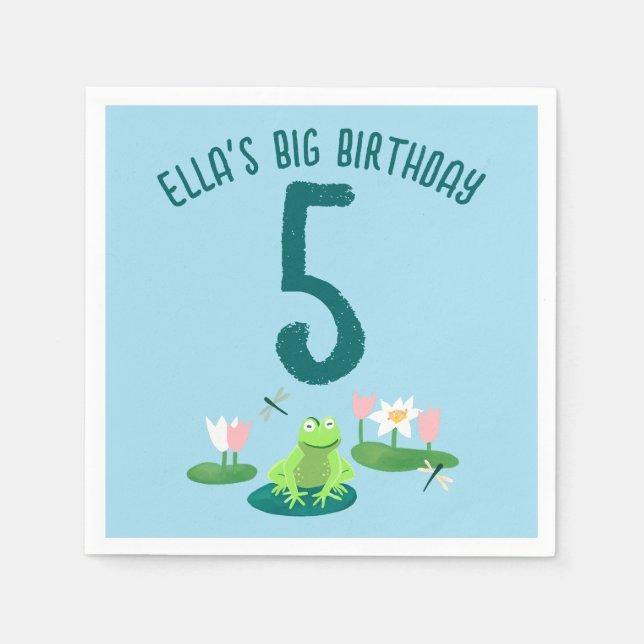 Serviette En Papier Frogs and Lily Pads Cute Birthday Kids CUSTOM (Devant)