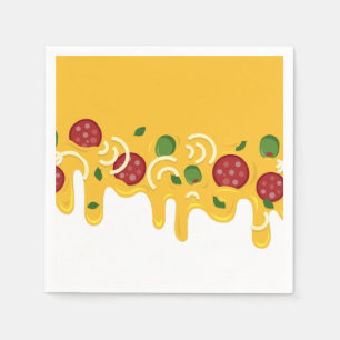 Serviette En Papier Fromage de pizza et pepperonis amusant motif rétro