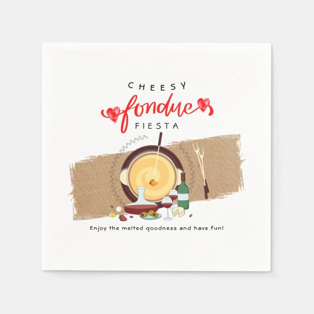 Serviette En Papier Fromage Fondue Fiesta Coeurs Pot Fondue Vin (Devant)
