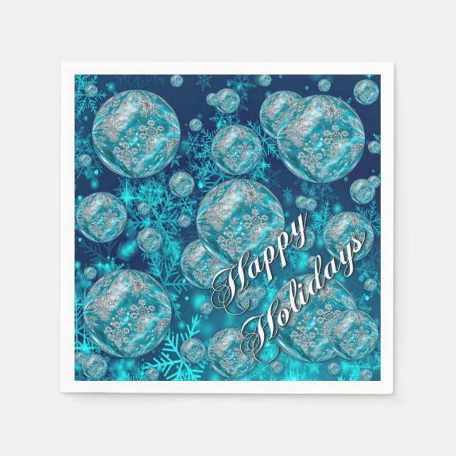 Serviette En Papier Frosty Blue Snowflake Bubbles Holiday Napkins (Devant)