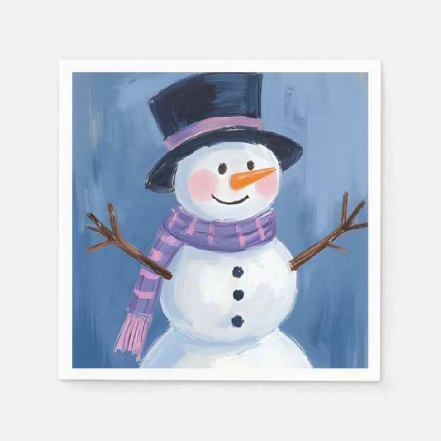 Serviette En Papier Frosty Fête de Noël du bonhomme de neige (Devant)