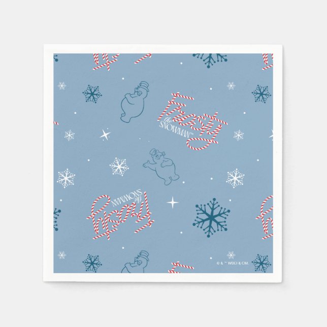 Serviette En Papier Frosty Snowman Blue Snowflake Motif (Devant)