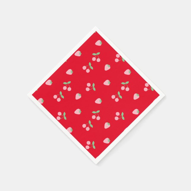Serviette En Papier Fruit de Fruit de Cerise Rose Motif Rouge (Coin)