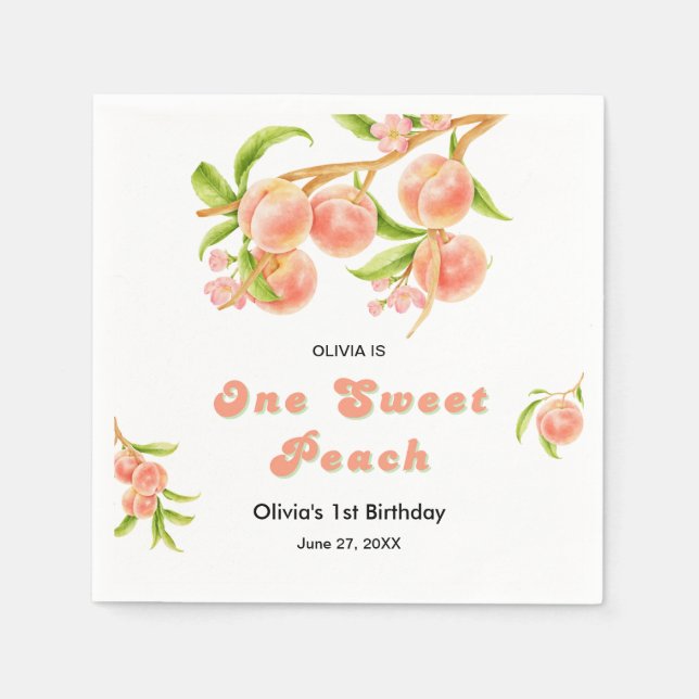 Serviette En Papier Fruit de Pêche Douce 1er anniversaire (Devant)