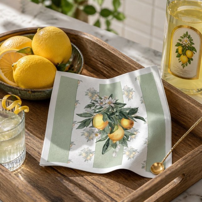Serviette En Papier Fruit du citron | Rayé vert et blanc (Créateur téléchargé)