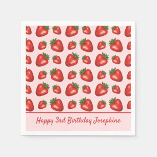 Serviette En Papier Fruit Fraise Motif Sur Rose Joyeux Anniversaire