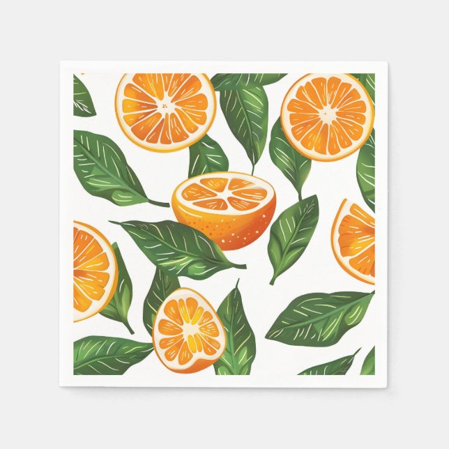 Serviette En Papier Fruits Botaniques Orange Citrus Sans Couture (Devant)