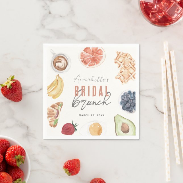 Serviette En Papier Fruits de café gaufre Aquarelle Brunch nuptial (En situation)