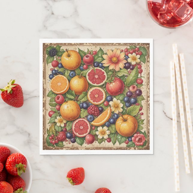 Serviette En Papier Fruits et fleur (En situation)