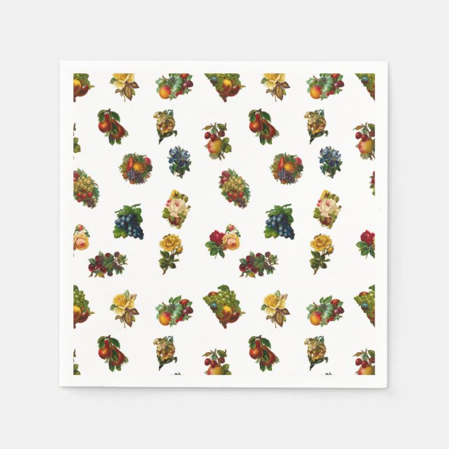Serviette En Papier Fruits et fleurs vintages (Devant)