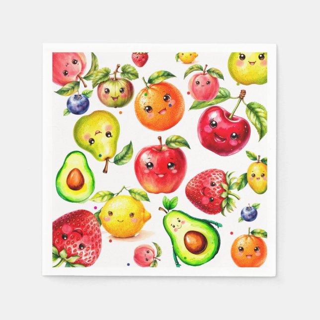 Serviette En Papier Fruits mignons Fille Anniversaire (Devant)