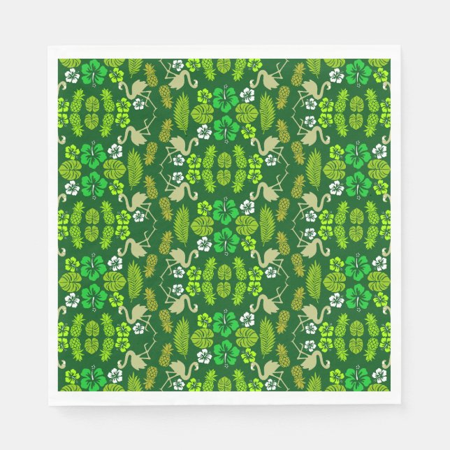 Serviette En Papier Fruits tropicaux floraux verts (Devant)
