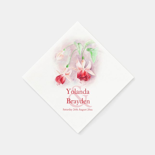 Serviette En Papier Fuchsia aquarelle rouge vert mariage serviettes (Coin)