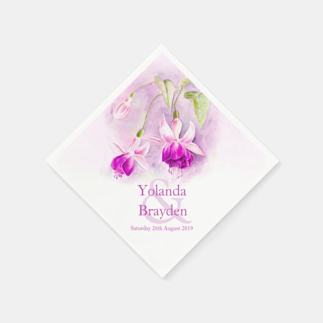 Serviette En Papier Fuchsia aquarelle violet rose mariage serviettes (Coin)