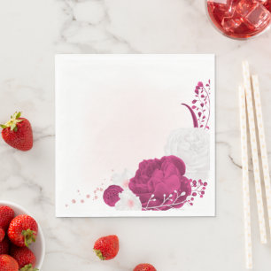 Serviette En Papier fuchsia & blanc mariage floral