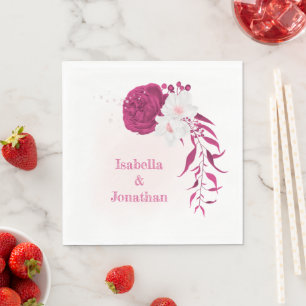 Serviette En Papier fuchsia & blanc mariage floral
