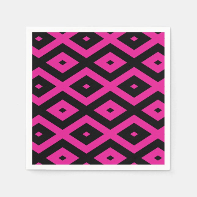 Serviette En Papier Fuchsia et motif de diamants noirs (Devant)