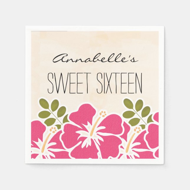 Serviette En Papier Fuchsia Hibiscus Hawaiian Sweet 16 Anniversaire (Devant)
