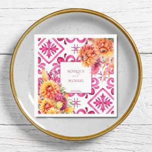 Serviette En Papier Fuchsia Majolica carreaux orange dahlia modèle