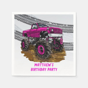 Serviette En Papier Fuchsia Monster Truck Boy fête d'anniversaire